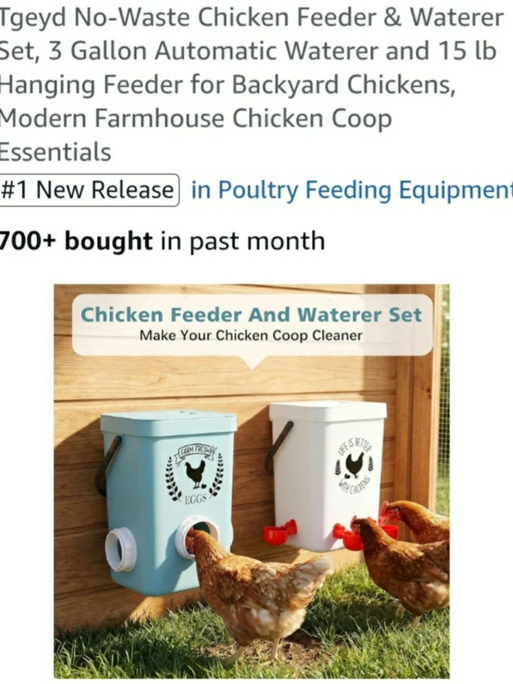 No-Waste Chicken Feeder & Waterer Set - Blue and White